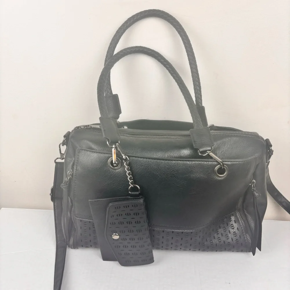 Sam & Hadley black laser cut satchel bag-EUC